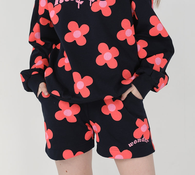 ワンダービジター(WONDER VISITOR)  Pink flower pattern Shorts [Navy]