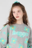 ワンダービジター(WONDER VISITOR)  Green flower pattern Sweat-shirt [Melange grey]