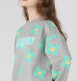 ワンダービジター(WONDER VISITOR)  Green flower pattern Sweat-shirt [Melange grey]