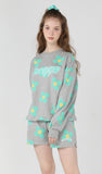 ワンダービジター(WONDER VISITOR)  Green flower pattern Sweat-shirt [Melange grey]