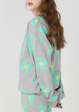 ワンダービジター(WONDER VISITOR)  Green flower pattern Sweat-shirt [Melange grey]