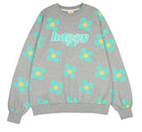 ワンダービジター(WONDER VISITOR)  Green flower pattern Sweat-shirt [Melange grey]