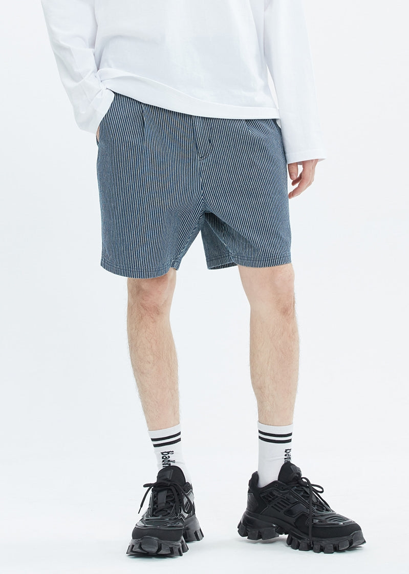 ベドインベド(BADINBAD) STRIPED DENIM SHORTS_NAVY