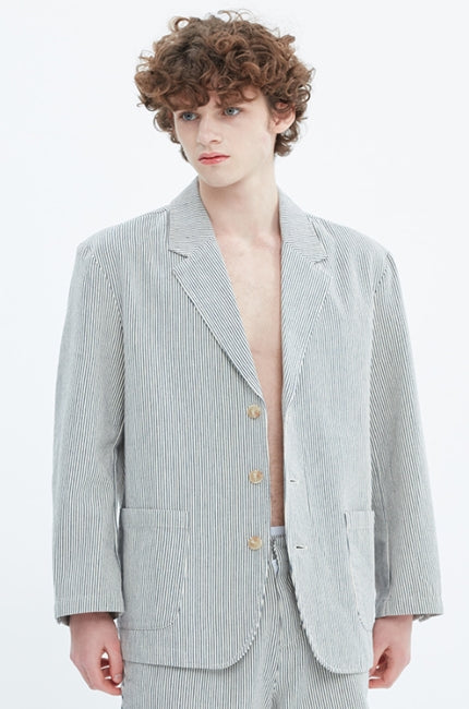 ベドインベド(BADINBAD) STRIPED DENIM JACKET_OATMEAL