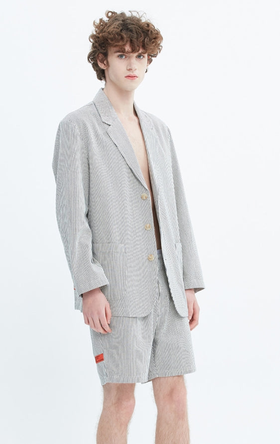 ベドインベド(BADINBAD) STRIPED DENIM JACKET_OATMEAL