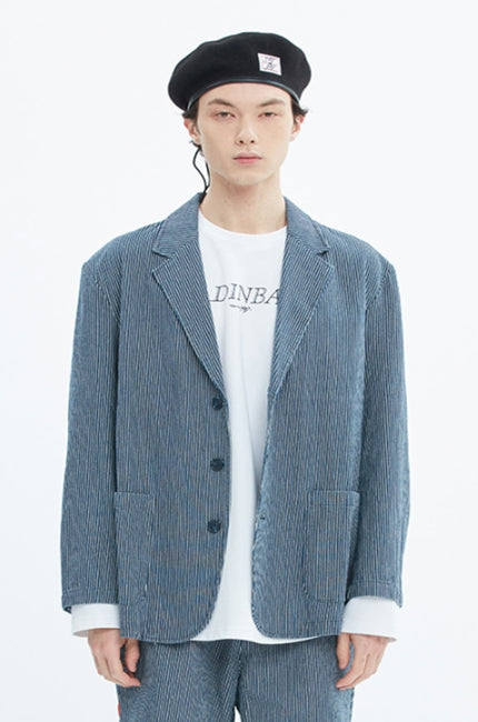 ベドインベド(BADINBAD) STRIPED DENIM JACKET_NAVY