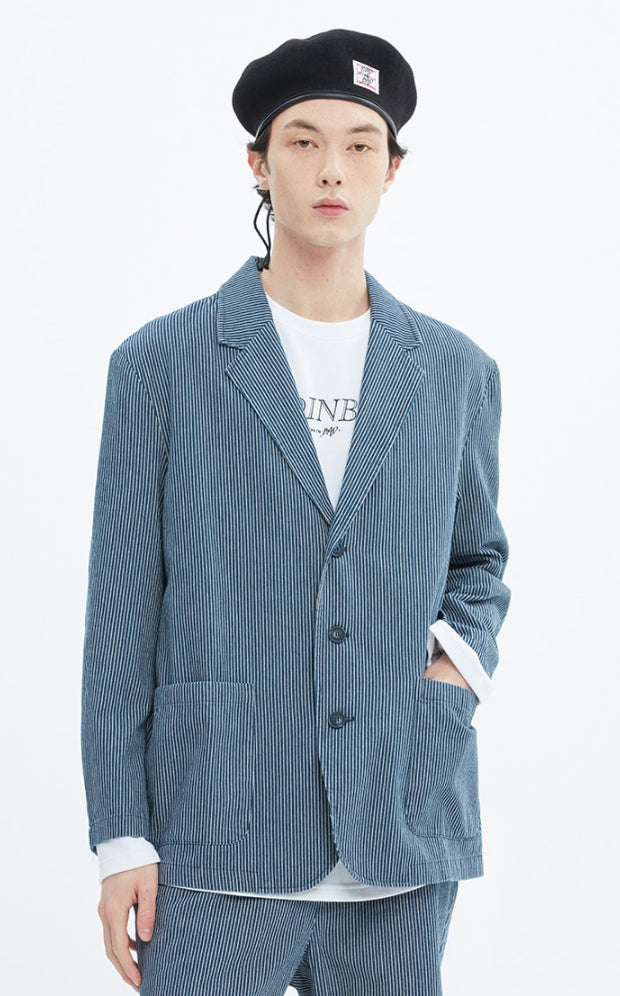 ベドインベド(BADINBAD) STRIPED DENIM JACKET_NAVY