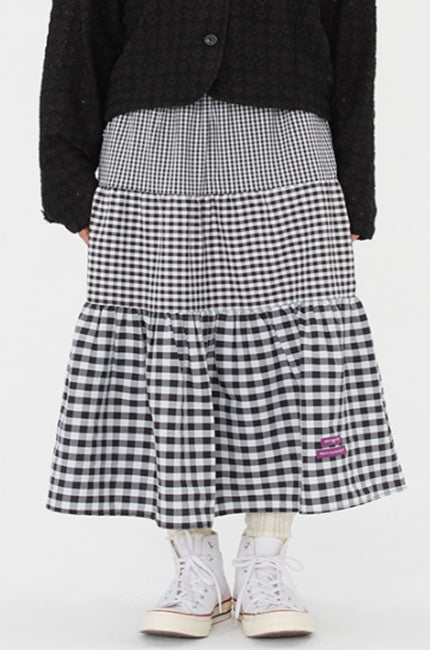 TARGETTO(ターゲット) GINGHAMCHECK LONG FLARE SKIRT_BLACK