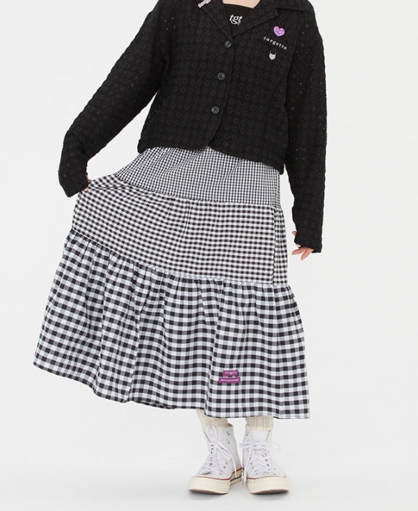 TARGETTO(ターゲット) GINGHAMCHECK LONG FLARE SKIRT_BLACK