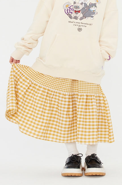 TARGETTO(ターゲット) GINGHAMCHECK LONG FLARE SKIRT_YELLOW
