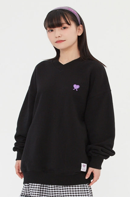 TARGETTO(ターゲット)  HEART BUTTON V NECK SWEAT SHIRT_BLACK