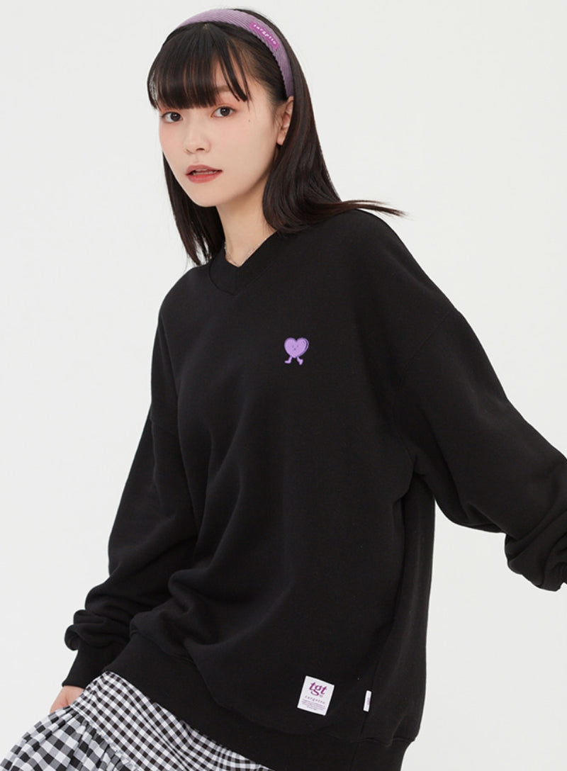 TARGETTO(ターゲット)  HEART BUTTON V NECK SWEAT SHIRT_BLACK