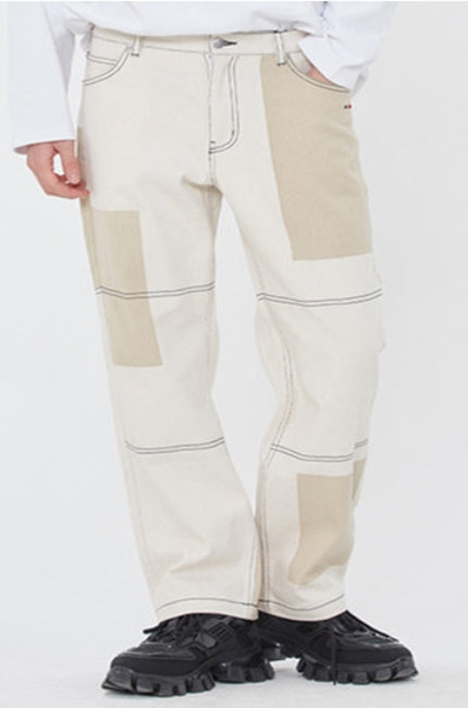 ロマンティッククラウン(ROMANTIC CROWN) KNEE STITCH DENIM_OATMEAL