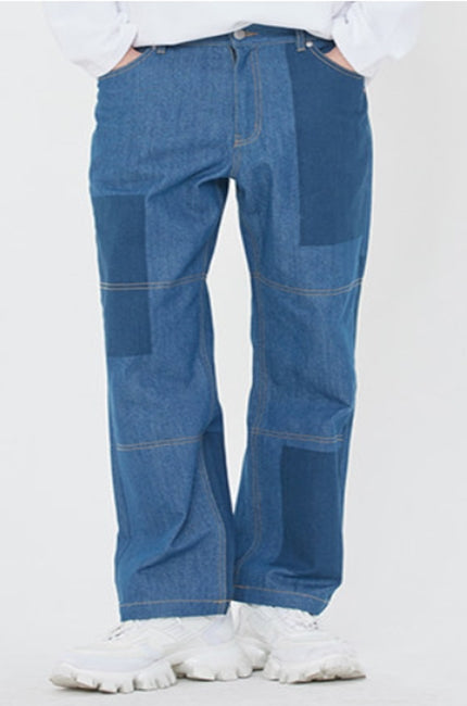 ロマンティッククラウン(ROMANTIC CROWN) KNEE STITCH DENIM_BLUE