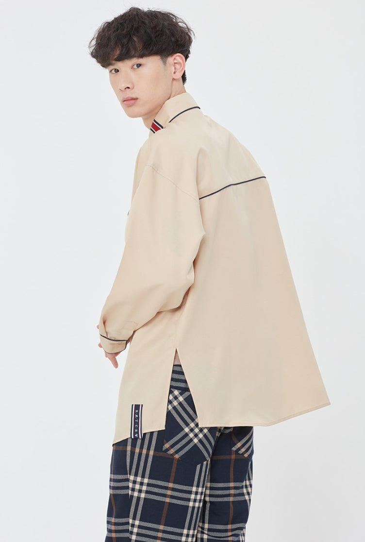 ロマンティッククラウン(ROMANTIC CROWN) ROUND COLLAR PIPING SHIRT_BEIGE