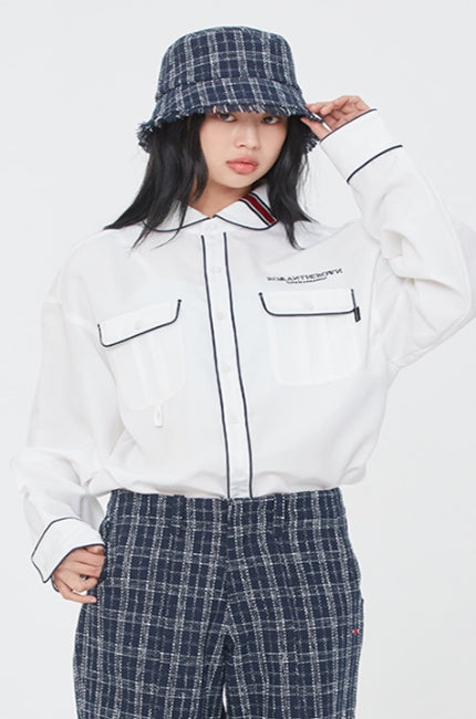 ロマンティッククラウン(ROMANTIC CROWN) ROUND COLLAR PIPING SHIRT_WHITE