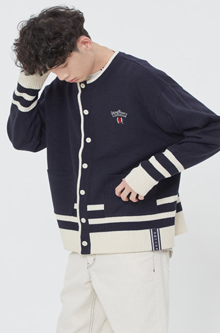 ロマンティッククラウン(ROMANTIC CROWN) ROUND NECK KNIT CARDIGAN_NAVY