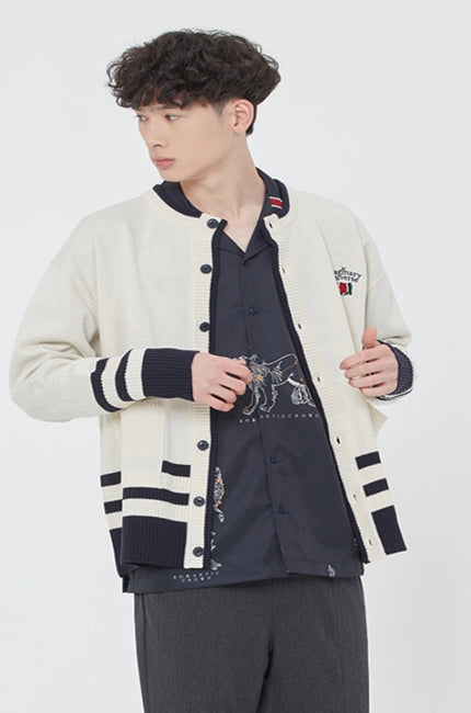 ロマンティッククラウン(ROMANTIC CROWN) ROUND NECK KNIT CARDIGAN_OATMEAL