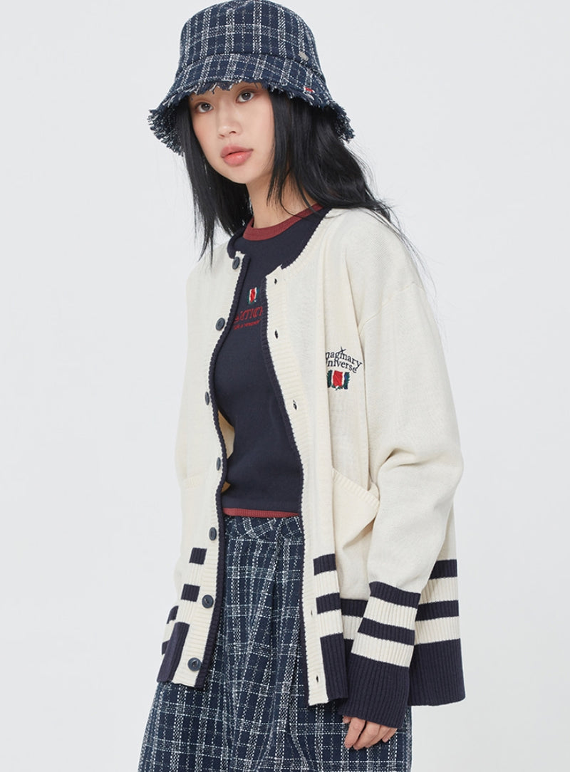 ロマンティッククラウン(ROMANTIC CROWN) ROUND NECK KNIT CARDIGAN_OATMEAL