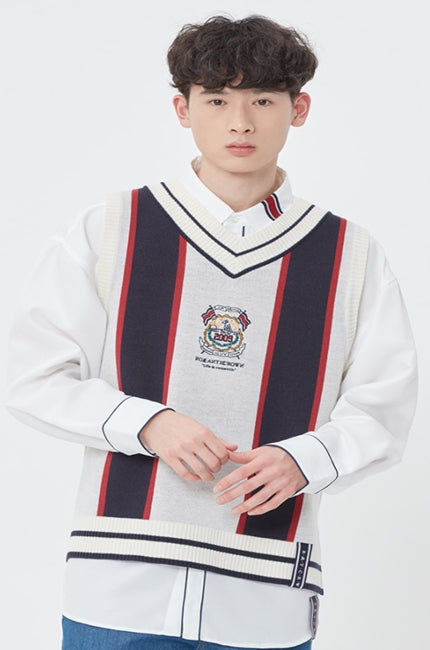 ロマンティッククラウン(ROMANTIC CROWN) COLOR LINE KNIT VEST_OATMEAL