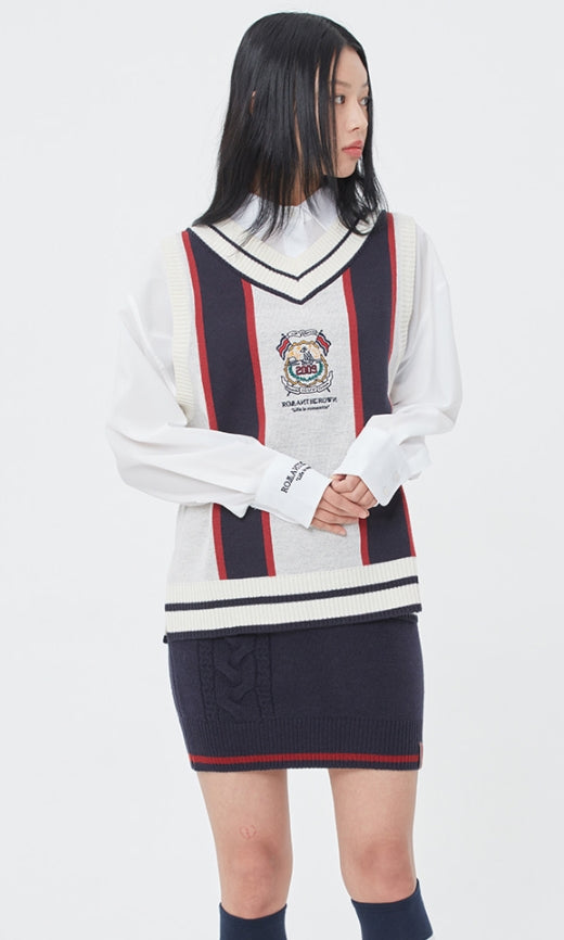 ロマンティッククラウン(ROMANTIC CROWN) COLOR LINE KNIT VEST_OATMEAL