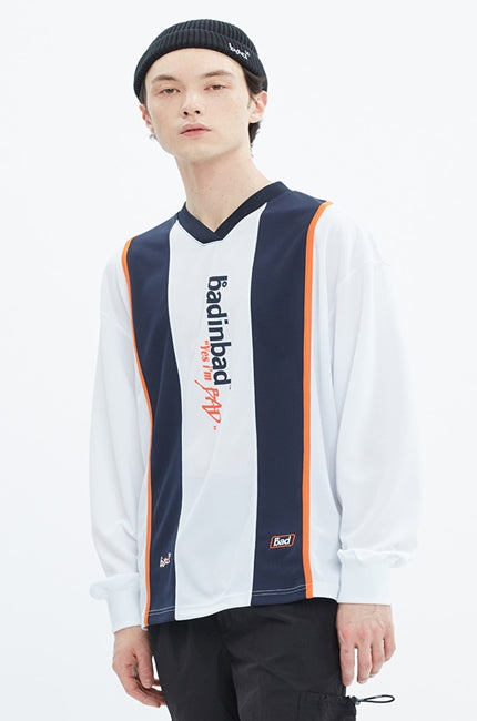 ベドインベド(BADINBAD) STRIPE FOOTBALL JERSEY_WHITE