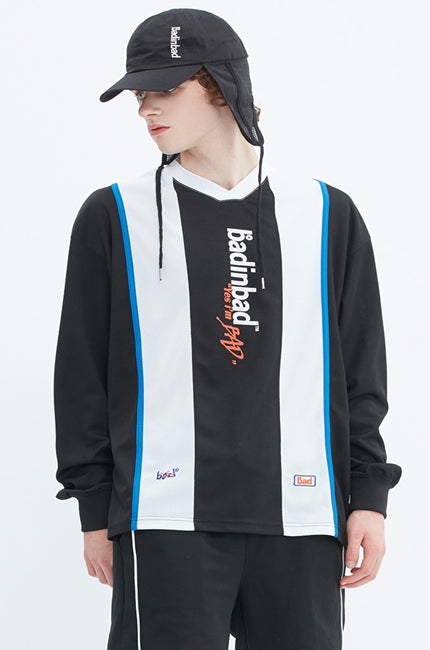 ベドインベド(BADINBAD) STRIPE FOOTBALL JERSEY_BLACK
