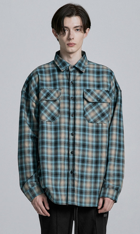ディープリーク(DPRIQUE) OVERSIZED CHECK SHIRT - BLUE/BEIGE