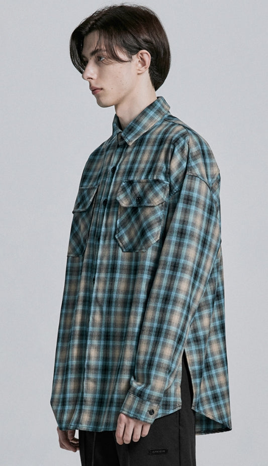ディープリーク(DPRIQUE) OVERSIZED CHECK SHIRT - BLUE/BEIGE