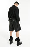 イーエスシースタジオ(ESC STUDIO)  Leather pocket shorts (black)