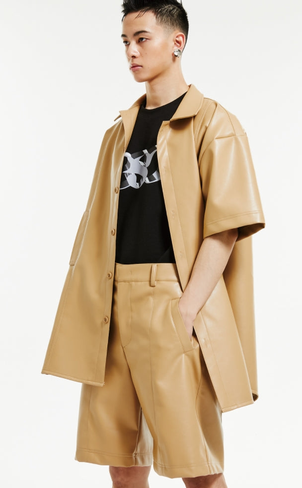 イーエスシースタジオ(ESC STUDIO) Leather pocket short-sleeved shirt (beige)