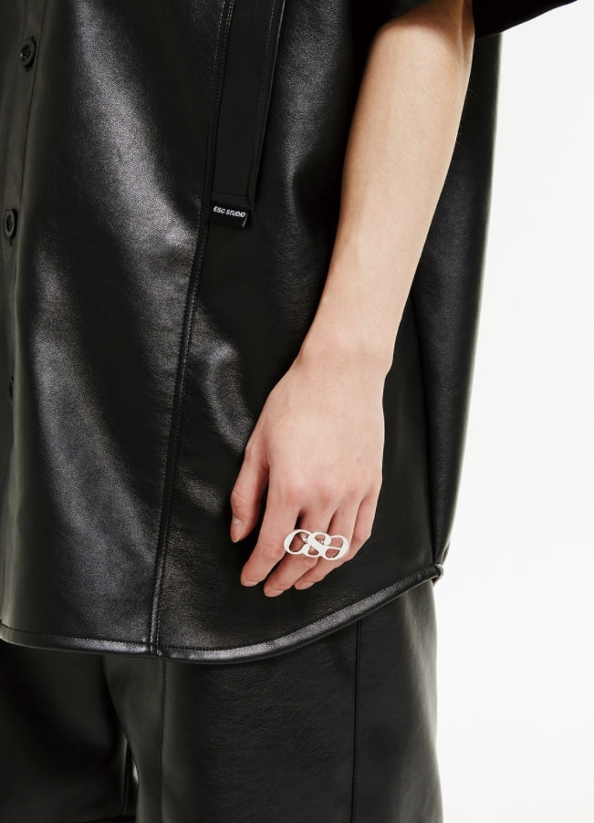 イーエスシースタジオ(ESC STUDIO) Leather pocket short-sleeved shirt (black)