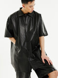 イーエスシースタジオ(ESC STUDIO) Leather pocket short-sleeved shirt (black)