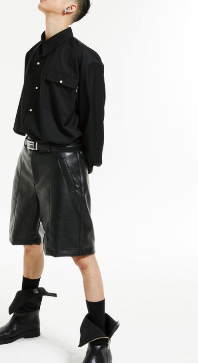 イーエスシースタジオ(ESC STUDIO) Pearl button shirt (black)