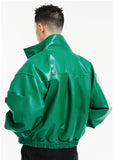 イーエスシースタジオ(ESC STUDIO) Leather crop bomber jacket (green)