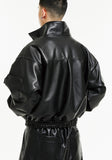 イーエスシースタジオ(ESC STUDIO) Leather crop bomber jacket (black)