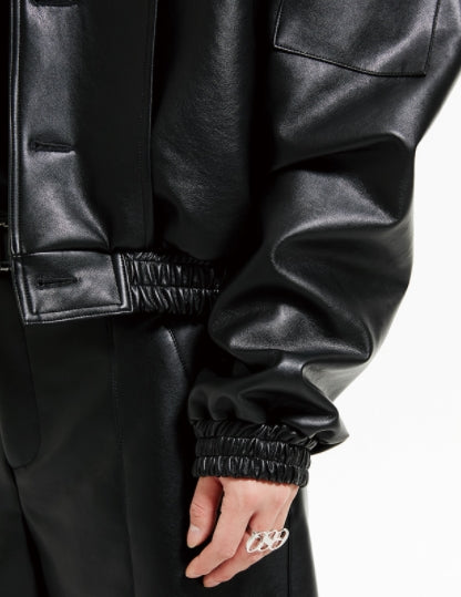 イーエスシースタジオ(ESC STUDIO) Leather crop bomber jacket (black