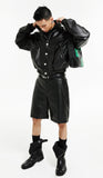イーエスシースタジオ(ESC STUDIO) Leather crop bomber jacket (black)