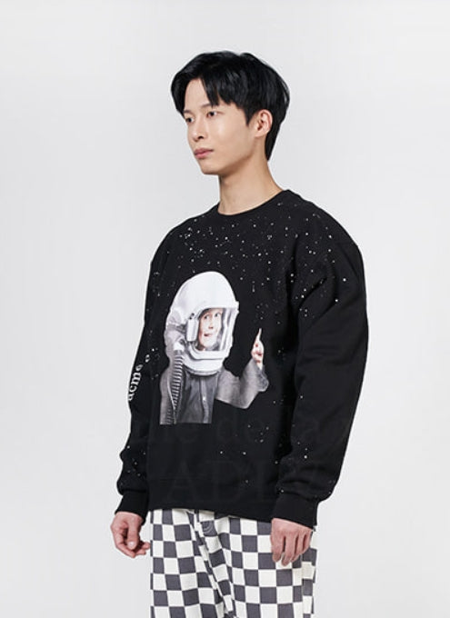 アクメドラビ(acme' de la vie) ADLV BABY FACE SWEATSHIRT BLACK SPACE TRAVEL