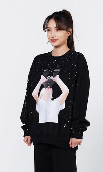 アクメドラビ(acme' de la vie) ADLV BABY FACE SWEATSHIRT BLACK BINOCULARS