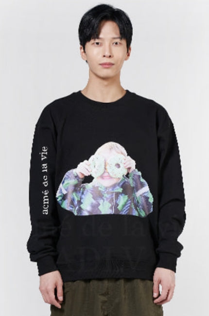 アクメドラビ(acme' de la vie) ADLV BABY FACE SWEATSHIRT BLACK MINT DONUT
