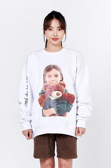 アクメドラビ(acme' de la vie) ADLV BABY FACE SWEATSHIRT WHITE GREEN KNIT GIRL