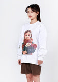 アクメドラビ(acme' de la vie) ADLV BABY FACE SWEATSHIRT WHITE GREEN KNIT GIRL