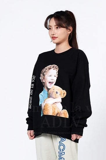 アクメドラビ(acme' de la vie) ADLV BABY FACE SWEATSHIRT BLACK BROWN BEAR