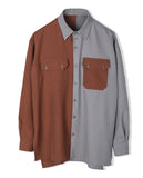 SSY(エスエスワイ) Half & half solid pocket shirt brown