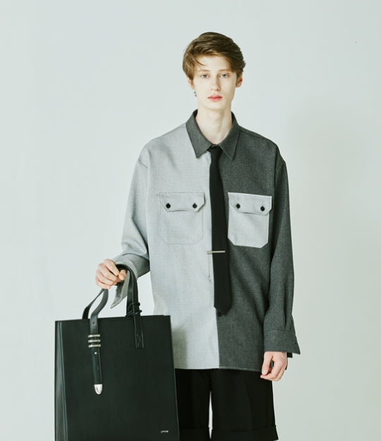 SSY(エスエスワイ) Half & half solid pocket shirt grey