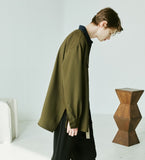 SSY(エスエスワイ) Half & half solid pocket shirt khaki
