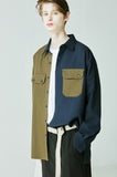 SSY(エスエスワイ) Half & half solid pocket shirt khaki