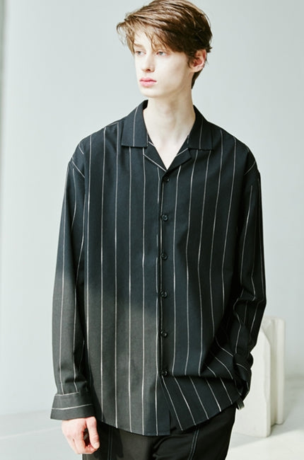 SSY(エスエスワイ) Clear stripe linen shirt black