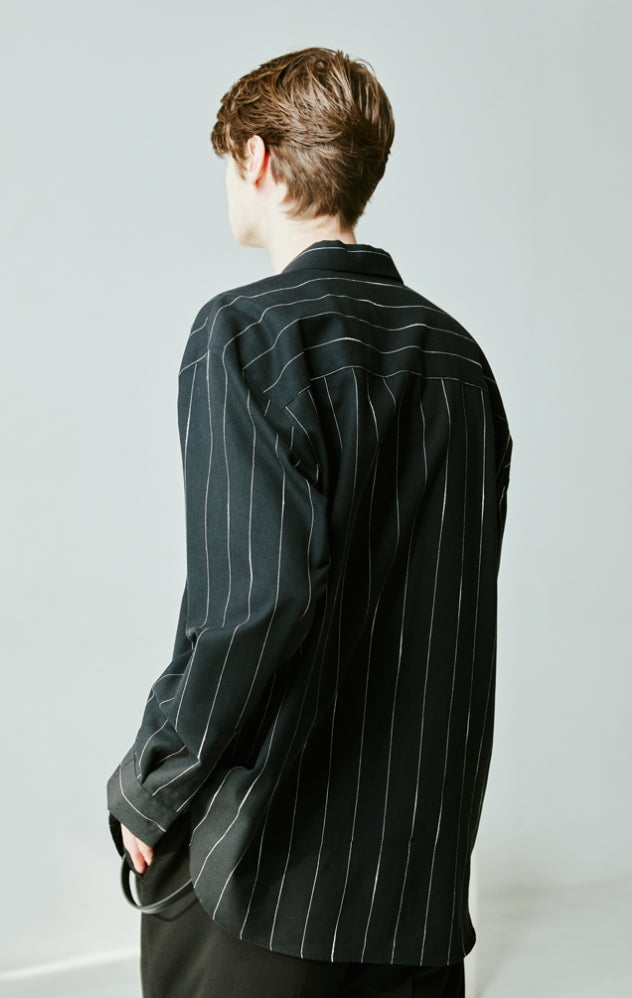 SSY(エスエスワイ) Clear stripe linen shirt black
